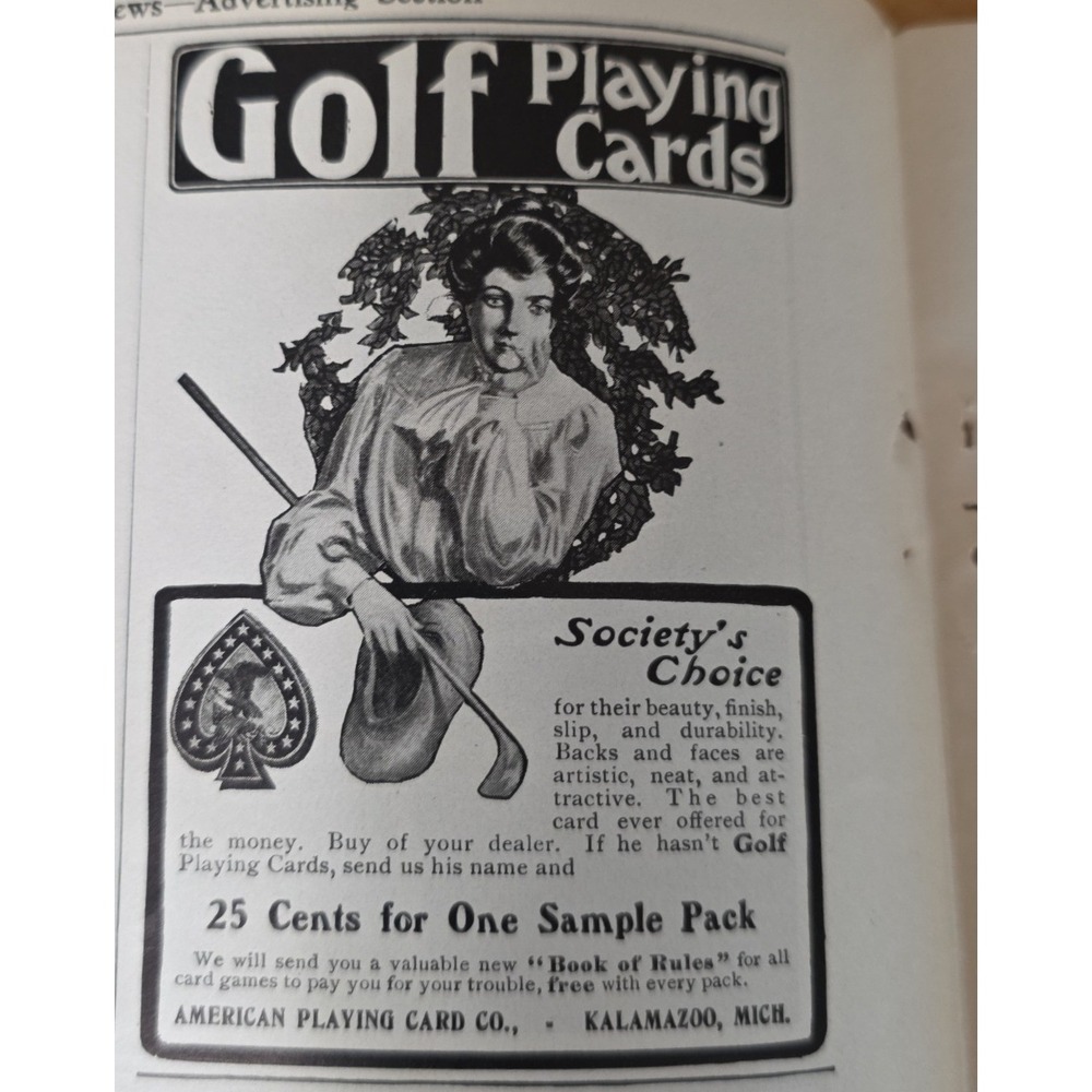 1903 Golf Playing Cards Print Ad American Playing Card Co Kalamazoo Michigan Art